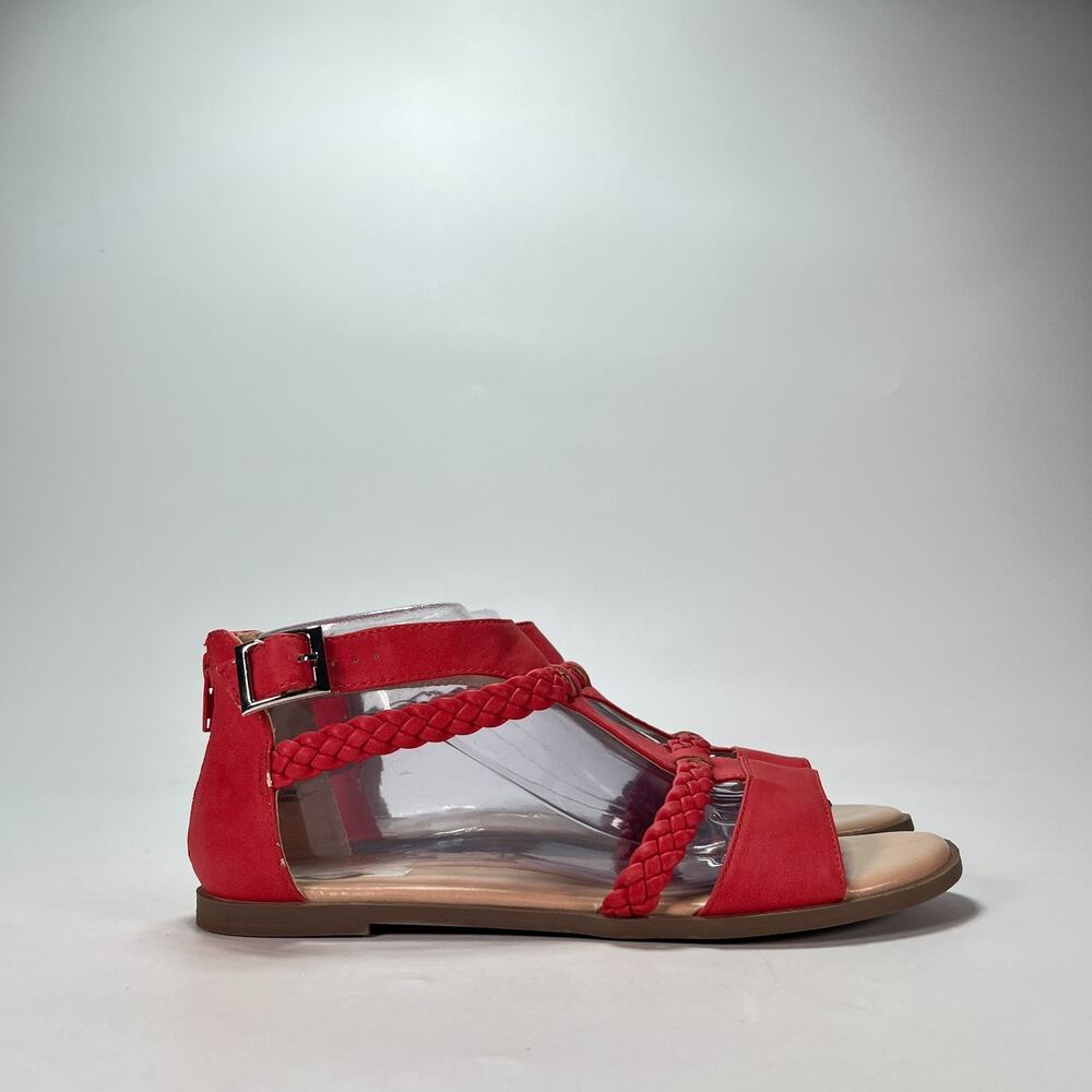 Journee Collection Florence Red Faux Leather Braided Flat Sandals Women's Sz 7.5